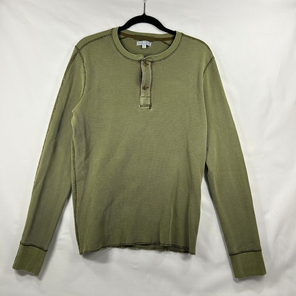 Wallace & Barnes Olive Green Thermal Henley Shirt – Men's Waffle Knit Top Size M